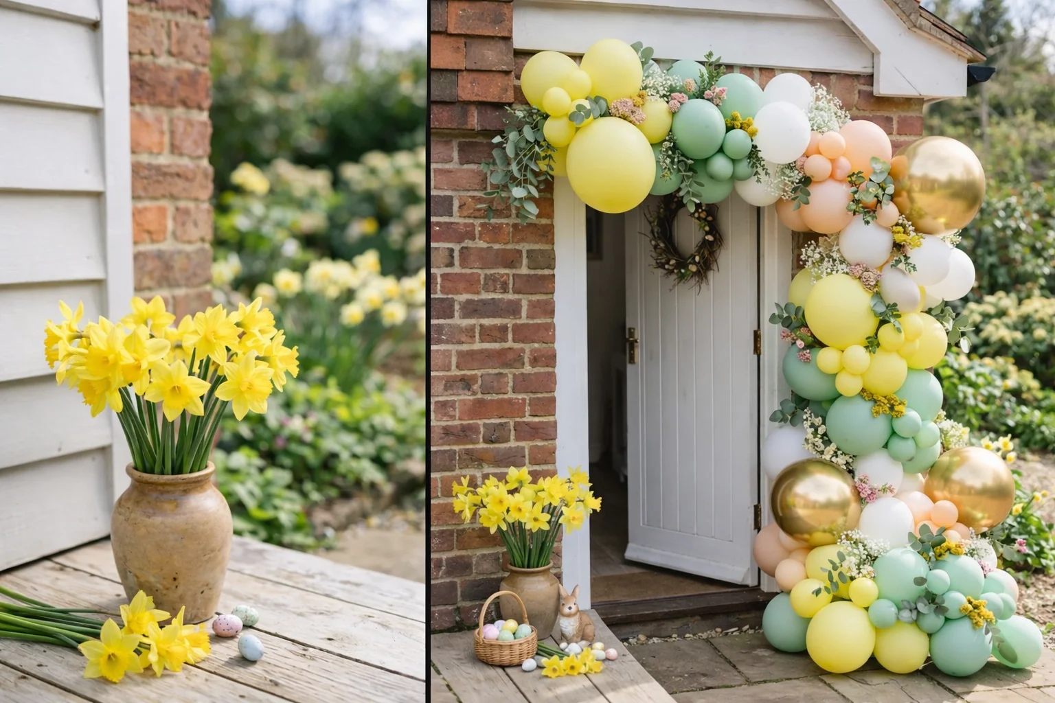 Easter balloon display in butter yellow and mint by Little Moment Studio Kent