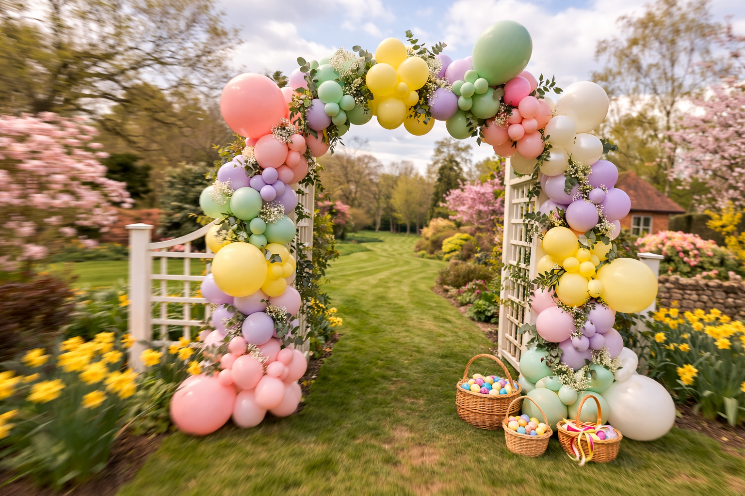 Easter egg hunt balloon arch and styling by Little Moment Studio Kent