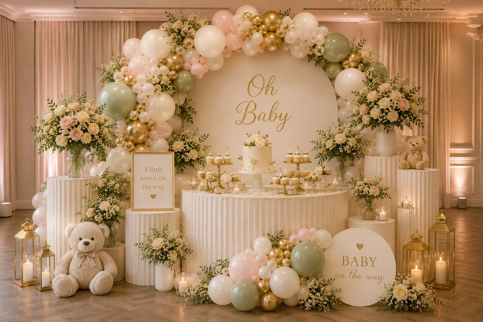 The Luxe Baby Shower Grand Luxe — statement balloon installation by Little Moment Studio