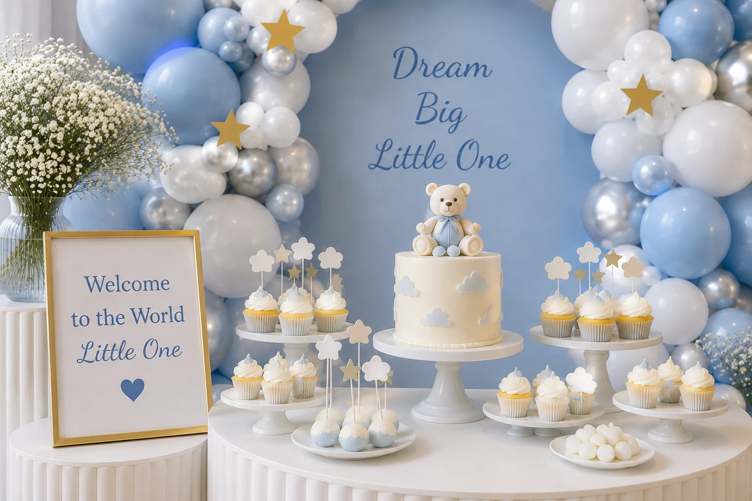 The Sky Celebration styling detail — cloud props, star accents and dessert table by Little Moment Studio